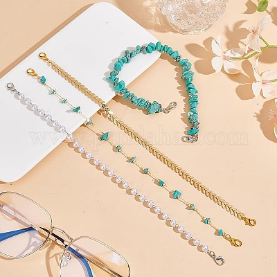 Цепочка для бейсбольной кепки с синтетической бирюзовой крошкой и латунной цепочкой AJEW-GO00030-1