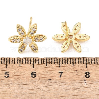 Серьги-гвоздики из латуни с микро-паве и прозрачным фианитом EJEW-F400-01B-G-1