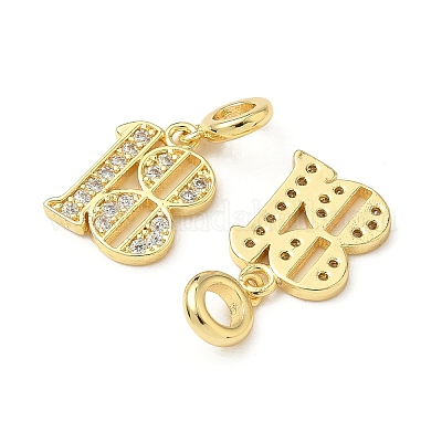 Латунные микро-паве прозрачные кубические цирконии номер 18 европейские подвески KK-K293-62G-1