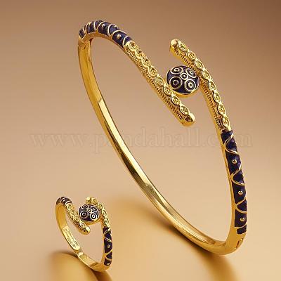 Комплекты из плоских круглых латунных эмалевых браслетов и колец для женщин FS-WGD93FE-01-1