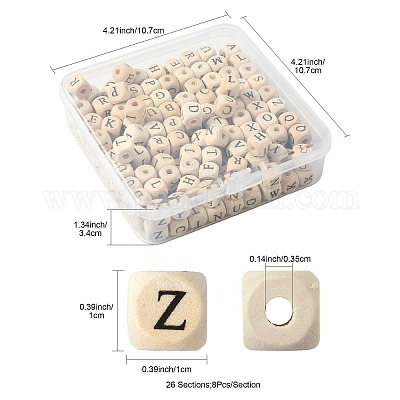 208 шт. 26 вида бусин из натурального дерева с принтом WOOD-FS0001-51-1