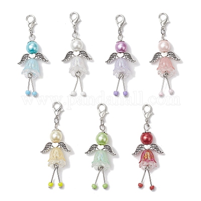 7 шт. подвеска в виде ангела из акрила и стеклянного жемчуга HJEW-JM03361-1