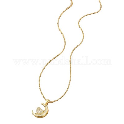 Ожерелья с подвесками из латуни с микропаве из прозрачных кубических цирконий в форме луны и сердца FS-WG7C282-01-1