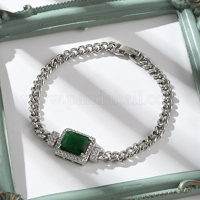 Прямоугольные звенья браслетов из латуни с микропаве из кубического циркония KK-R217-34P-1