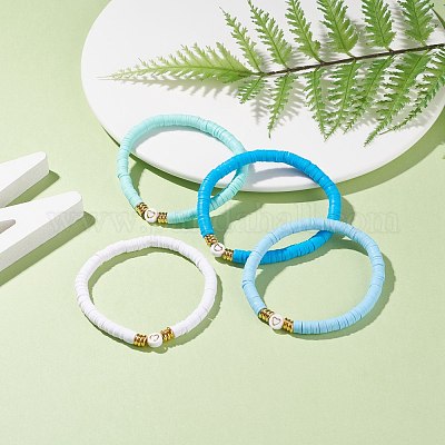 Set Di Braccialetti Elastici Da Surfista Heishi In Argilla Polimerica 4 Pz 4 Bracciali Preppy Con Parola Acrilica Per Natale Colore Misto