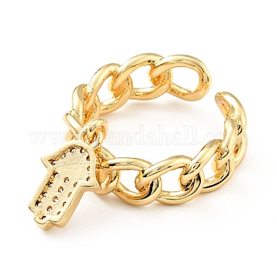 Кубический цирконий хамса рука с дурным глазом открытая манжета кольцо с эмалью KK-D080-05G-1