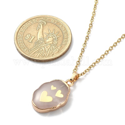 Ожерелья из натуральных драгоценных камней овальной формы с подвесками в виде листьев/глаз/дерева NJEW-JN04395-1