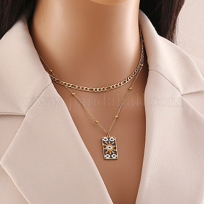 Двухслойные ожерелья из нержавеющей стали 304 с эмалированным солнечным глазом для женщин STAS-Z105-04G-1