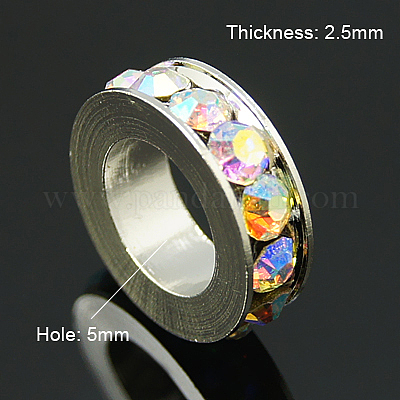 Brass Rhinestone Spacer Beads, Grade A, Platinum Metal Color, Light Rose,  8x2.5mm, Hole: 5mm