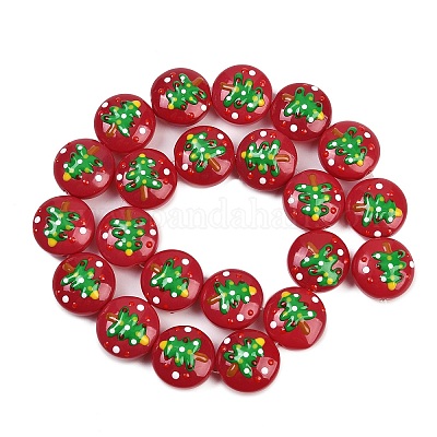 Рождественские эмалевые бусины ручной работы в технике лэмпворк LAMP-C020-03G-1