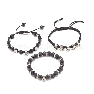 8Mm Black Lava Stone Beads Bracelet Set Skull Men Bracelets for Women  Jewelery