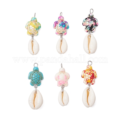 6 шт. подвески из натуральной ракушки каури 6 цветов и окрашенной синтетической бирюзы PALLOY-JF04130-02-1