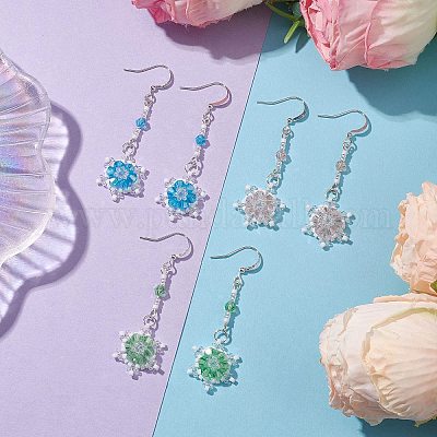 Серьги с подвесками из стеклянных бусин EJEW-MZ00171-1