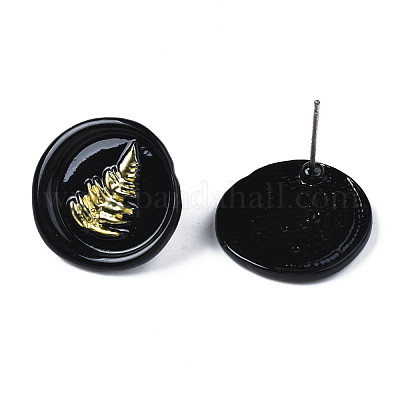 Плоские круглые серьги-гвоздики с парусником для женщин EJEW-N046-014-NR-1