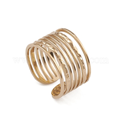 Ионное покрытие (ip) 304 нержавеющая сталь многорядные открытые манжеты кольца для женщин RJEW-G285-10G-1