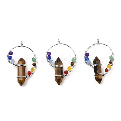 Большие заостренные подвески с двойным наконечником и натуральным тигровым глазом G-Z033-07P-03-1