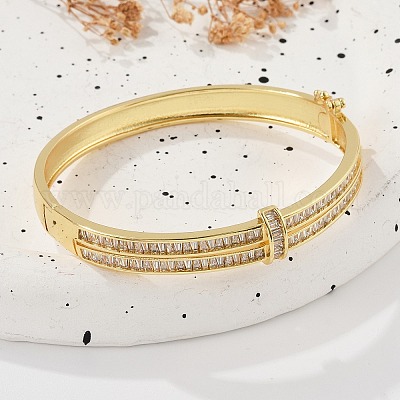 Женские браслеты на шарнирах из латуни с микропаве и прозрачным фианитом BJEW-K274-12G-1