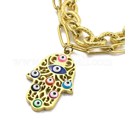 Ионное покрытие (ip) 304 нержавеющая сталь трос и цепи из скрепок 2 слой многорядный браслет BJEW-H324-01G-1