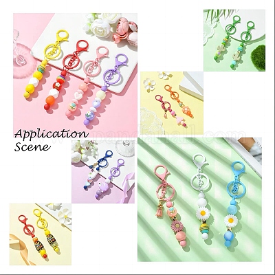 Брелок из окрашенного сплава и латуни с бусинами для изготовления ювелирных изделий своими руками DIY-YW0007-58I-1