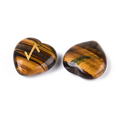 25 шт. натуральный рунический камень в форме сердца из тигрового глаза с гравировкой алфавита старшего футарка G-T144-02B-1