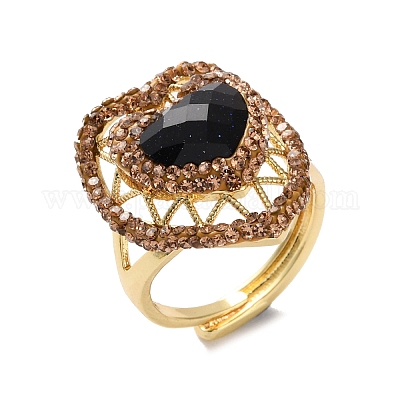 Кольца для пальцев с синтетическим синим золотом в форме сердца RJEW-K286-06G-1