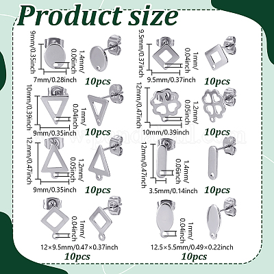 80 шт. 8 стиля 201 нержавеющая сталь серьги-гвоздики с отверстием EJEW-GA0001-07P-1