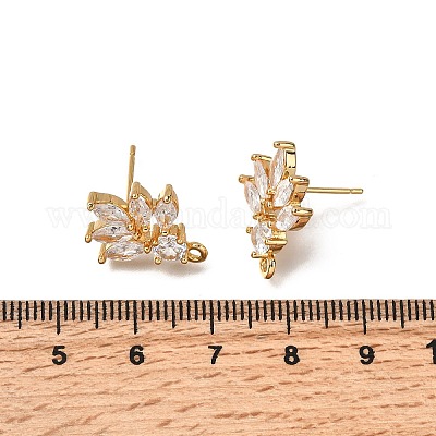 Фурнитура для сережек-гвоздиков из цветочной латуни с микропаве из кубического циркония KK-B152-06G-1
