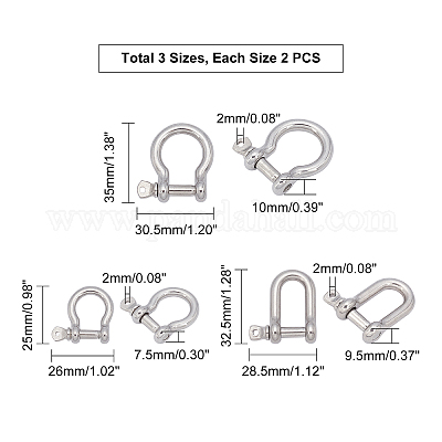 6 шт. 3 застежки-скобы с D-образным кольцом из нержавеющей стали 304&nbsp;STAS-UN0025-12-1