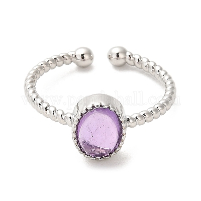 Открытый браслет-манжета с натуральным аметистом RJEW-M166-04P-C-1