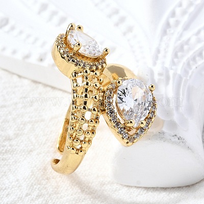 Латунные микропаве кубические цирконии регулируемые открытые манжеты кольца RJEW-D313-14G-1