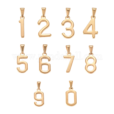 Wholesale UNICRAFTALE 10pcs Number 0~9 Charm Golden Metal Pendants  Stainless Steel Charms Lucky Numbers Smooth Charms 1.8mm Hole Dangle Charms  for Jewelry Making Crafting 