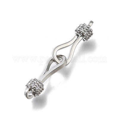 Латунный микро-pave прозрачный кубический цирконий крюк и s-крюк застежки KK-D312-10P-1