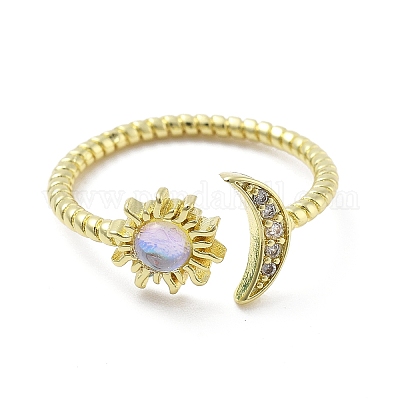 Открытые манжеты из латуни с микропаве и прозрачным цирконием для женщин&nbsp;LS-RJEW-S402-03G-1