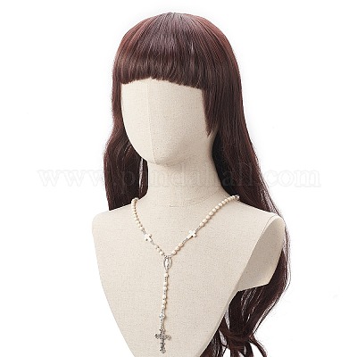 Ожерелье из четок из натуральной лавы и синтетической бирюзы NJEW-JN04237-02-1