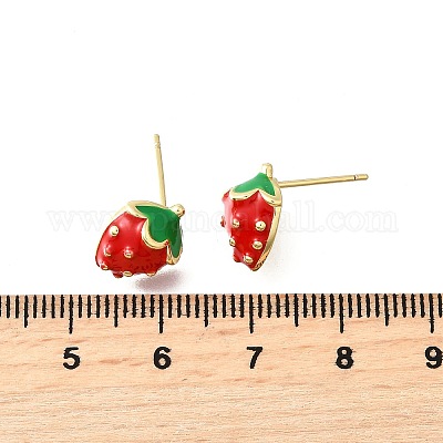Серьги-гвоздики из латуни с клубникой EJEW-V011-04G-1