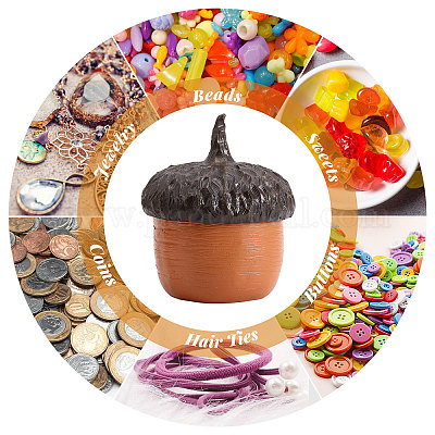 Скульптура банки для хранения в форме желудя из смолы DJEW-WH0001-37-1