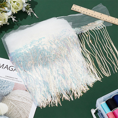 10 ярд ленты с кисточками из полиэстера с блестками и бисером OCOR-WH0003-041A-1