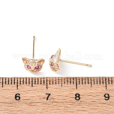 Серьги-гвоздики из латуни с микропаве из кубических цирконий в форме кошки EJEW-L278-11G-1