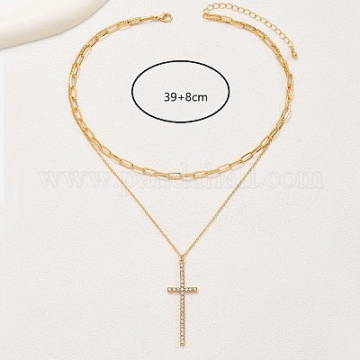 Модные двухслойные ожерелья с крестом из железа и прозрачного стекла со стразами для женщин XJ4228-1