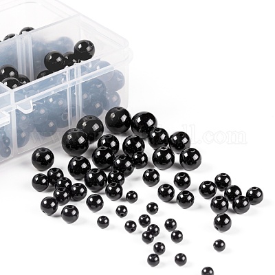 340шт 4 размера синтетические черные каменные бусины прядей&nbsp;G-LS0001-10-1