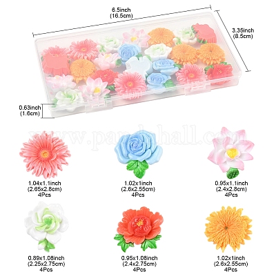 24 шт. 6 стиля непрозрачных смоляных цветов-кабошонов RESI-FS0002-16-1