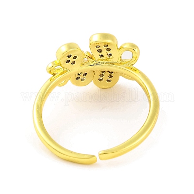 Открытые манжеты из латуни с бабочкой и микро-паве с прозрачным фианитом для женщин RJEW-U003-08G-1