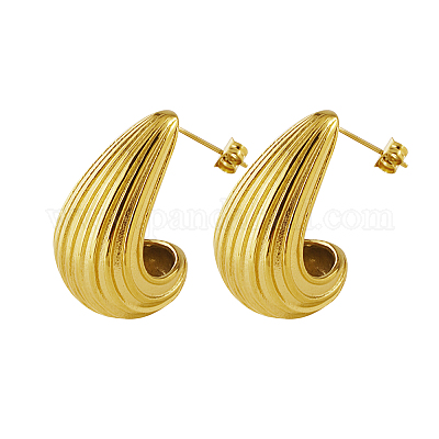 Серьги-гвоздики из нержавеющей стали с текстурой в виде капли PU5820-1-1