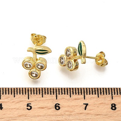 Серьги-гвоздики из латуни с микропаве из кубического циркония EJEW-F383-02G-02-1