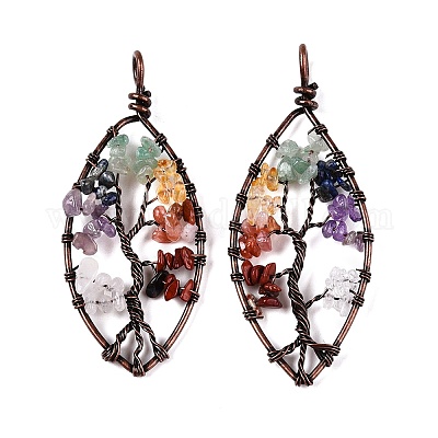 7 чакра драгоценный камень чип дерево жизни большие подвески G-T138-176-1