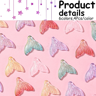 24 шт. 6 цвета прозрачные стеклянные подвески с распылительной росписью GLAA-FS0001-90-1