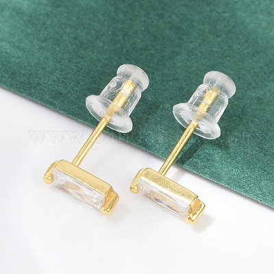 Прямоугольные серьги-гвоздики с кубическим цирконием FU7889-8-1