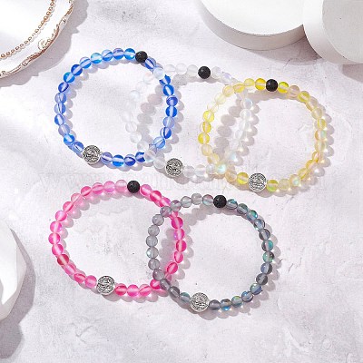 5 шт. матовые синтетические круглые бусины из лунного камня BJEW-JB11644-1