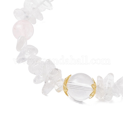 Женские браслеты из натуральных кварцевых бусин и розового кварца BJEW-JB12305-02-1