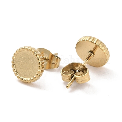 Ионное покрытие (ip) плоские круглые серьги-гвоздики из нержавеющей стали 304 для женщин EJEW-G389-02G-1